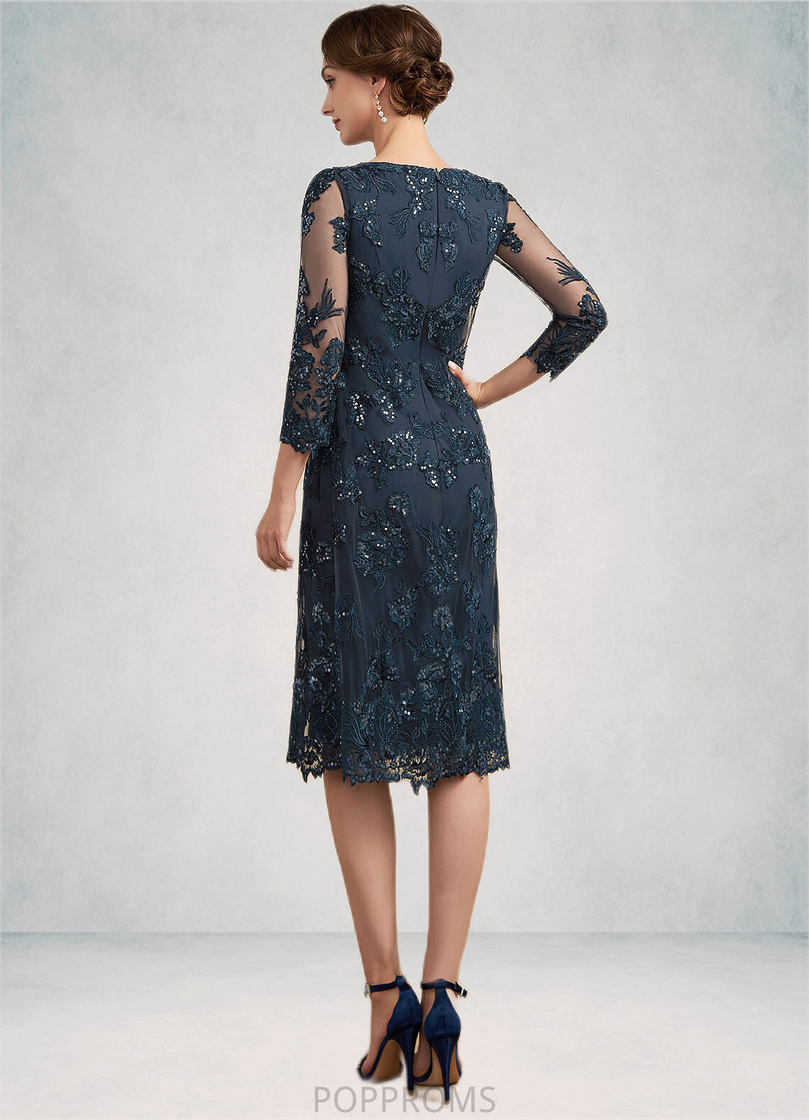 Millie Sheath/Column Scoop Neck Knee-Length Chiffon Lace Mother of the Bride Dress With Sequins PP6126P0014771