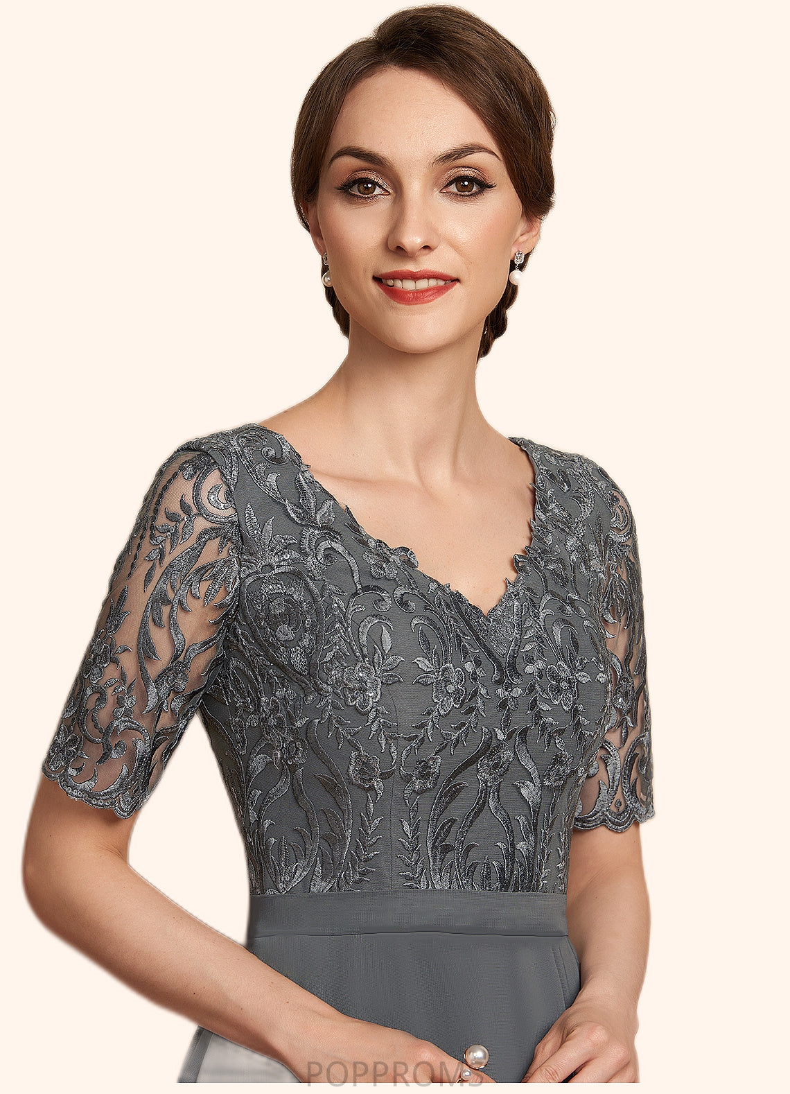 Willow A-Line V-neck Asymmetrical Chiffon Lace Mother of the Bride Dress PP6126P0014772