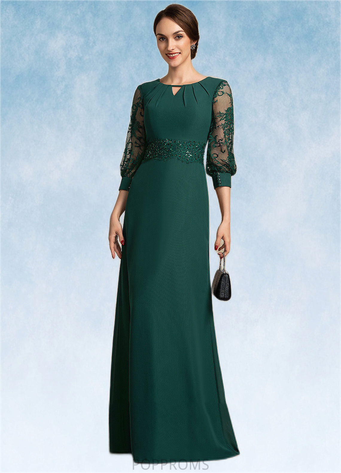 Krystal A-Line Scoop Neck Floor-Length Chiffon Lace Mother of the Bride Dress With Beading Sequins PP6126P0014773