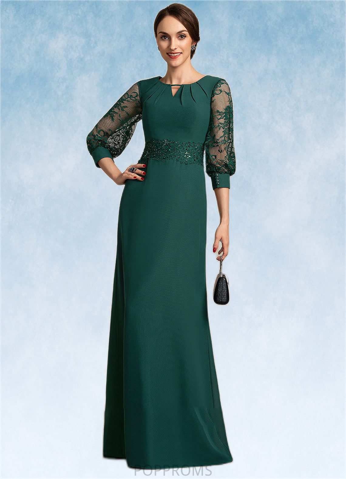 Krystal A-Line Scoop Neck Floor-Length Chiffon Lace Mother of the Bride Dress With Beading Sequins PP6126P0014773