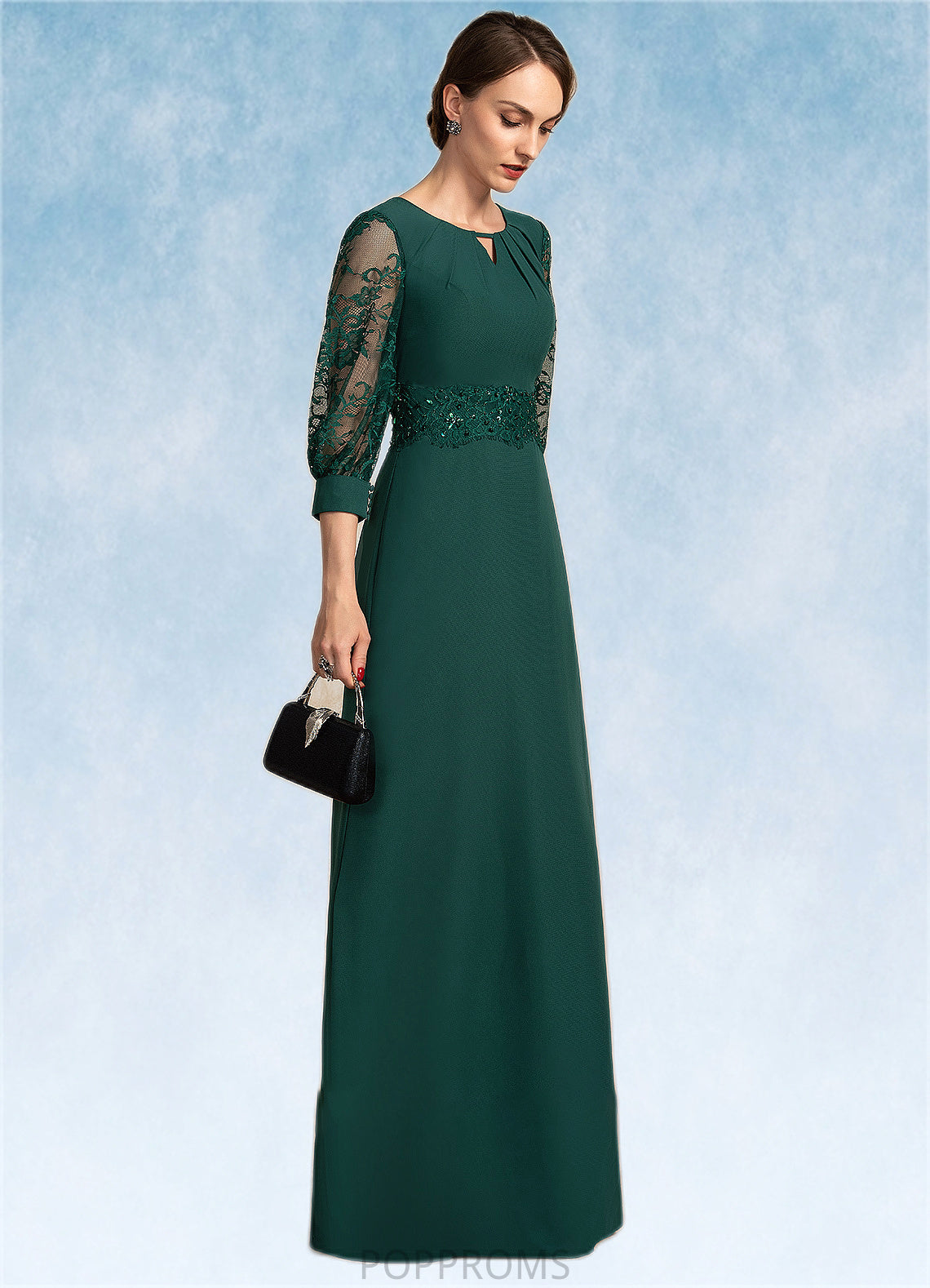 Krystal A-Line Scoop Neck Floor-Length Chiffon Lace Mother of the Bride Dress With Beading Sequins PP6126P0014773