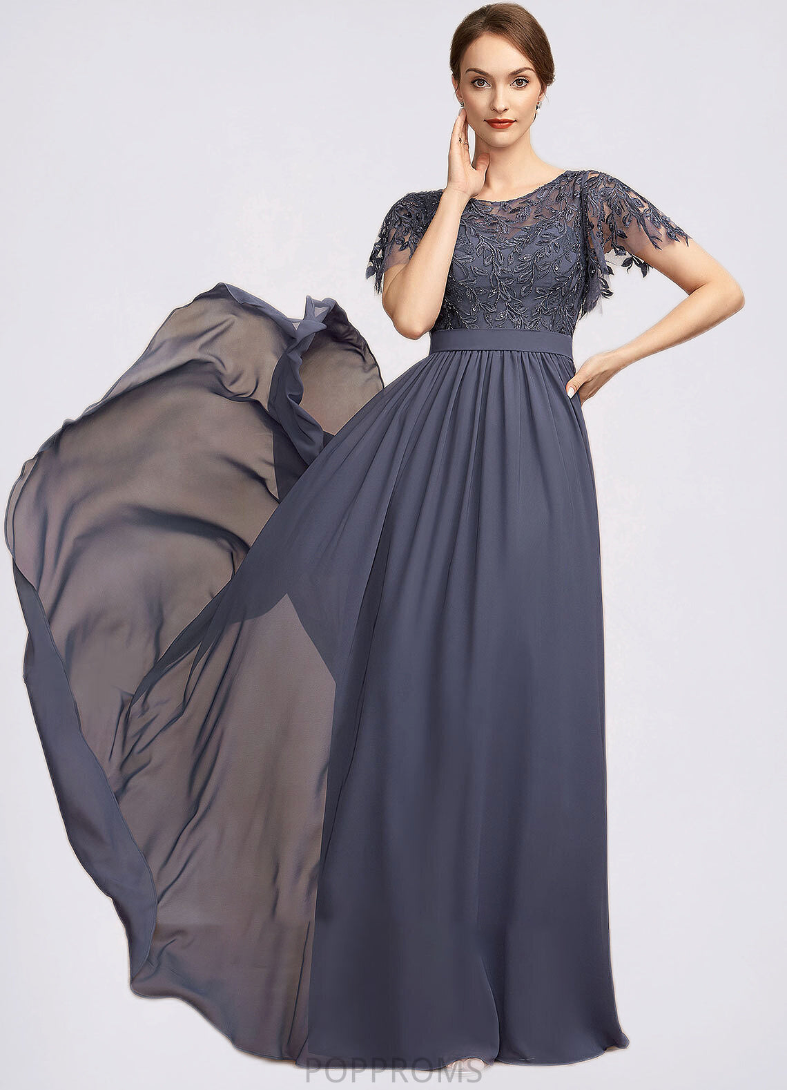 Sariah A-Line Scoop Neck Floor-Length Chiffon Lace Mother of the Bride Dress With Sequins PP6126P0014775