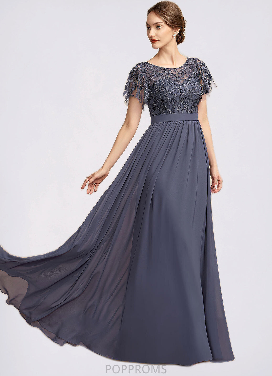 Sariah A-Line Scoop Neck Floor-Length Chiffon Lace Mother of the Bride Dress With Sequins PP6126P0014775