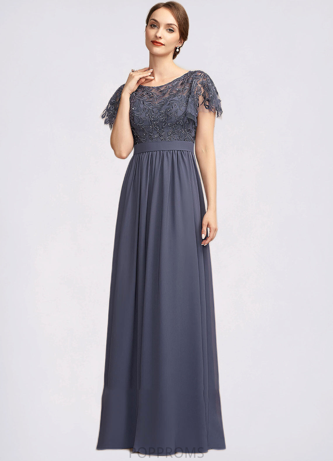 Sariah A-Line Scoop Neck Floor-Length Chiffon Lace Mother of the Bride Dress With Sequins PP6126P0014775