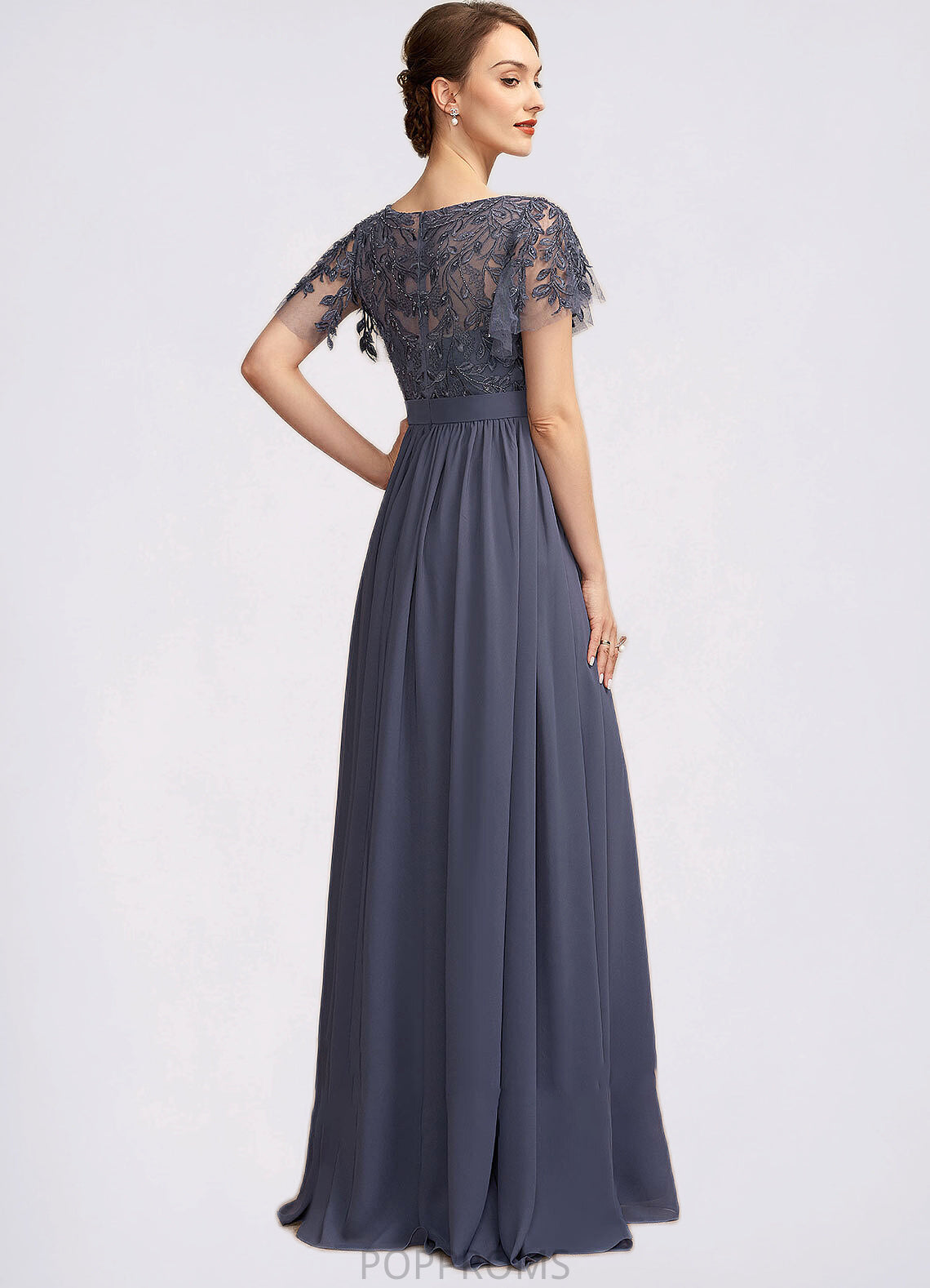 Sariah A-Line Scoop Neck Floor-Length Chiffon Lace Mother of the Bride Dress With Sequins PP6126P0014775