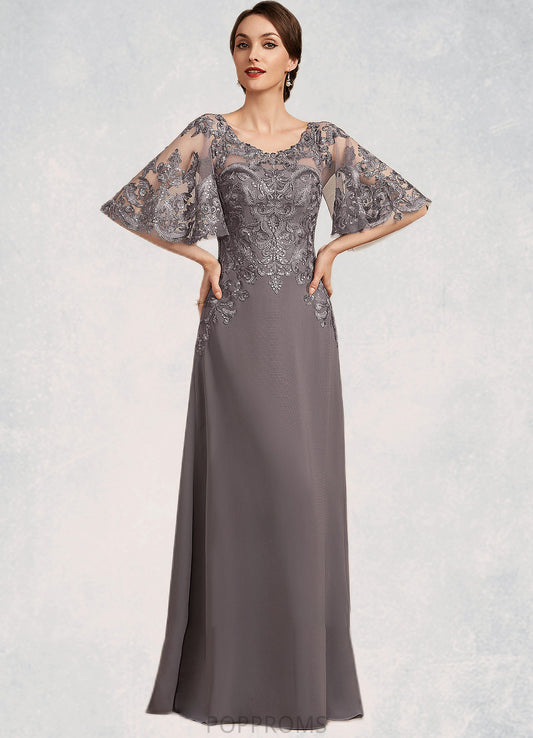 Sydnee A-Line Scoop Neck Floor-Length Chiffon Lace Mother of the Bride Dress With Sequins PP6126P0014776