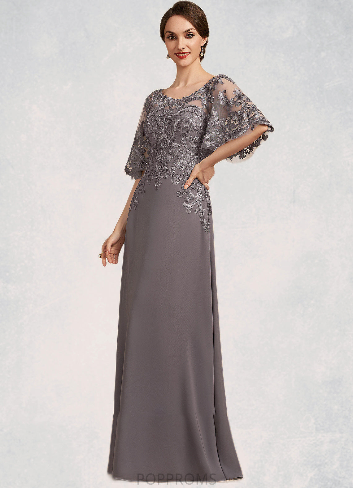 Sydnee A-Line Scoop Neck Floor-Length Chiffon Lace Mother of the Bride Dress With Sequins PP6126P0014776