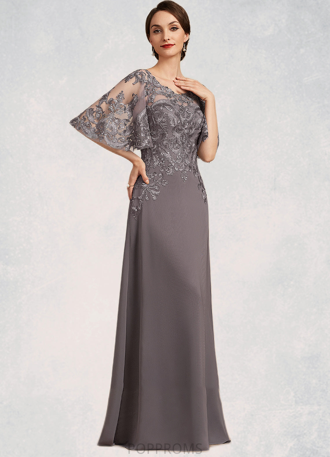 Sydnee A-Line Scoop Neck Floor-Length Chiffon Lace Mother of the Bride Dress With Sequins PP6126P0014776