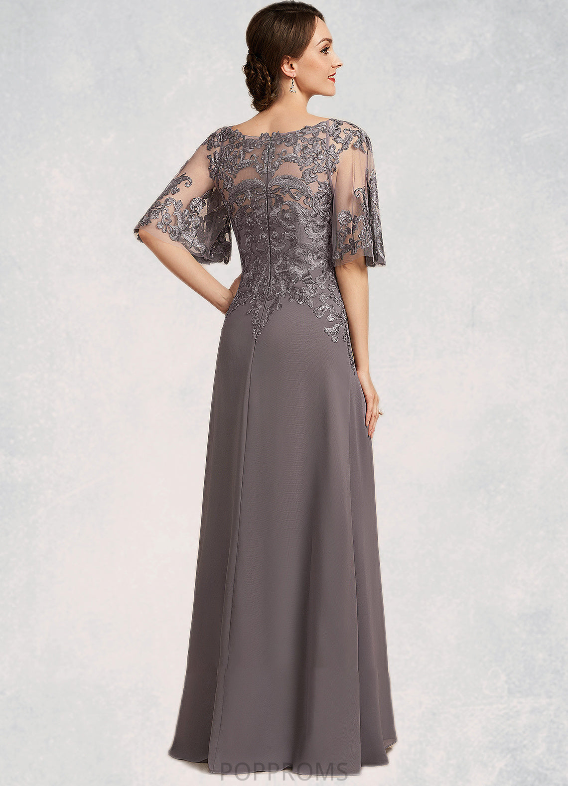 Sydnee A-Line Scoop Neck Floor-Length Chiffon Lace Mother of the Bride Dress With Sequins PP6126P0014776