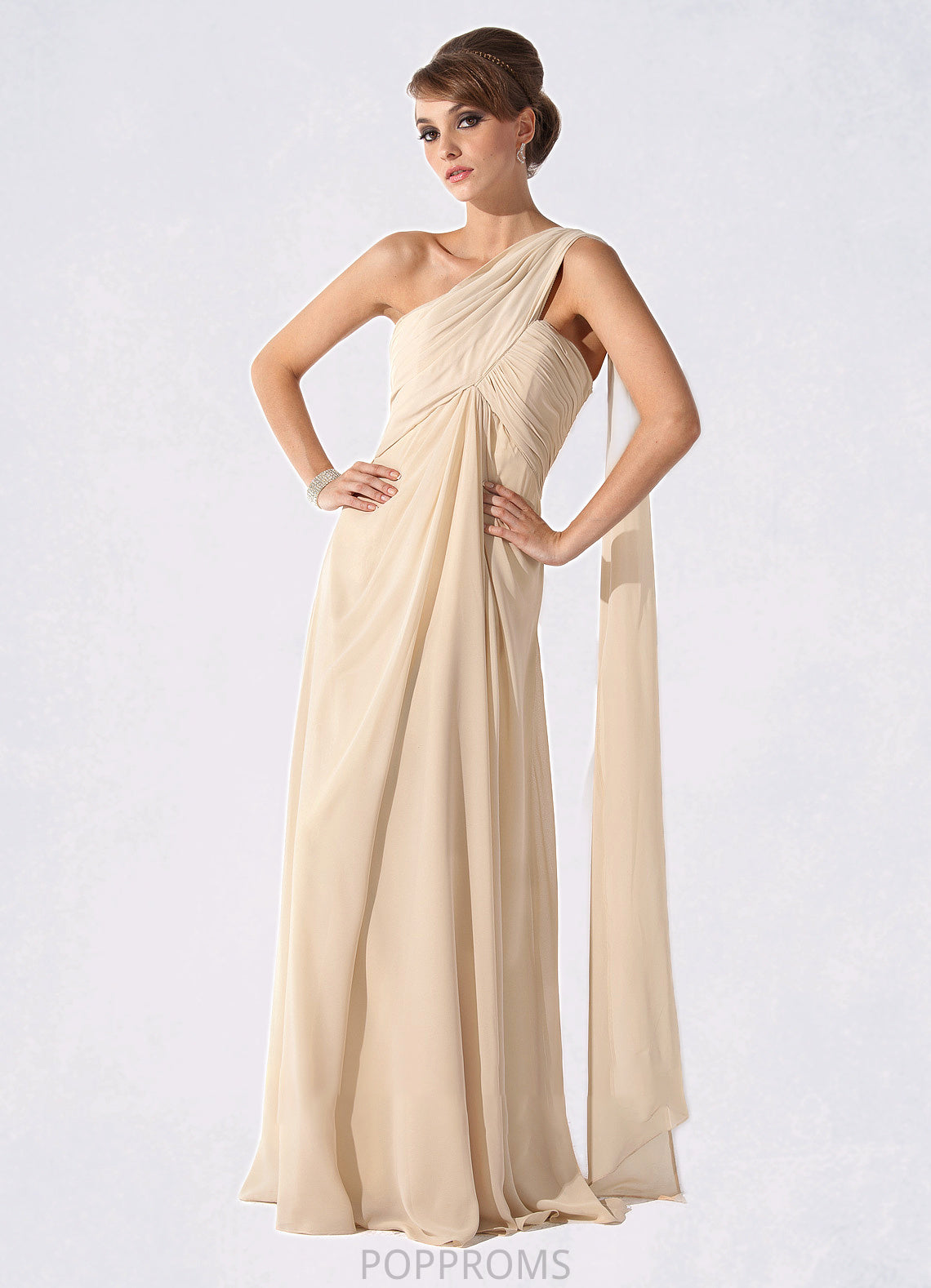 Lola Empire One-Shoulder Floor-Length Chiffon Mother of the Bride Dress With Ruffle PP6126P0014777