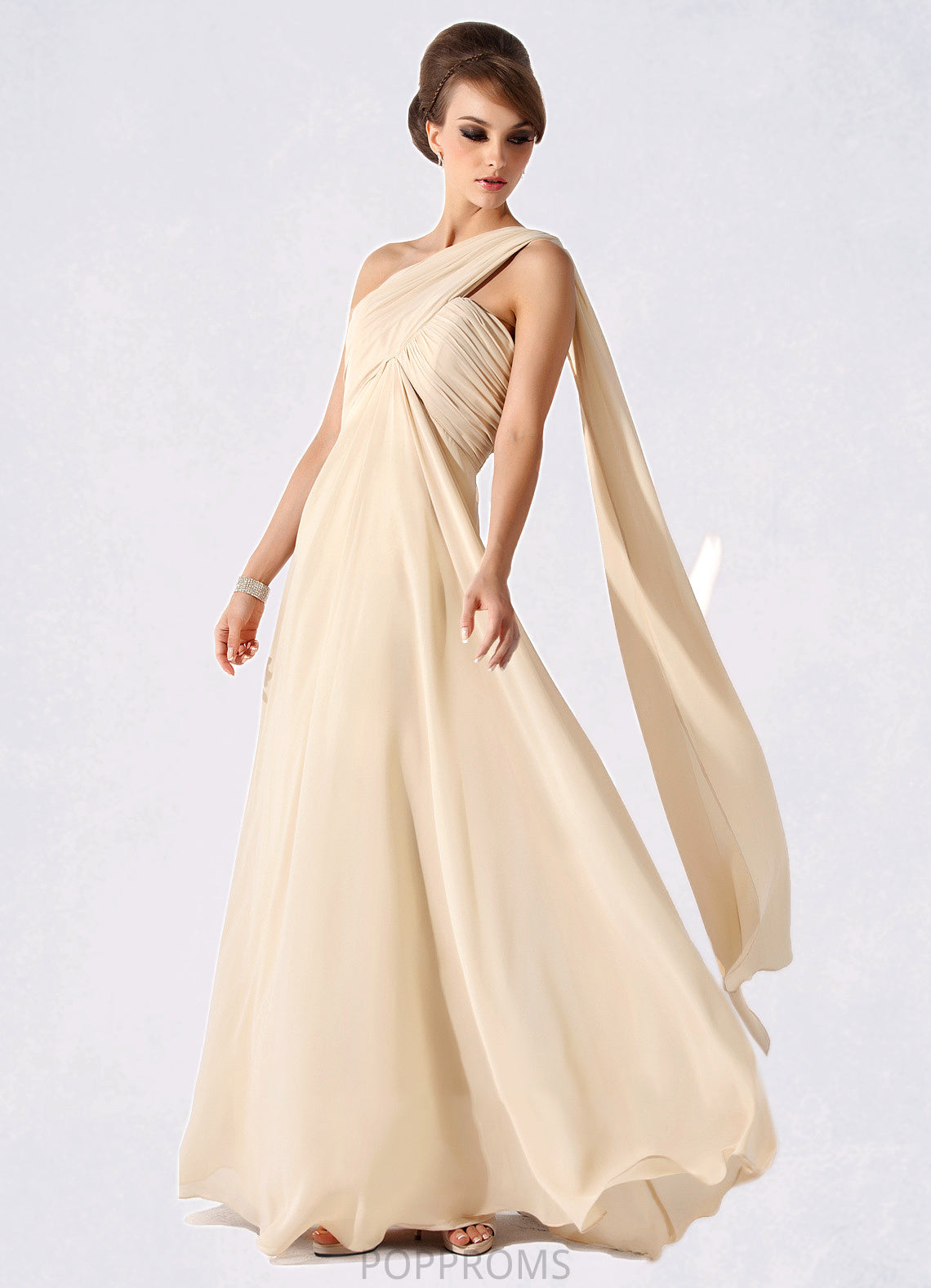 Lola Empire One-Shoulder Floor-Length Chiffon Mother of the Bride Dress With Ruffle PP6126P0014777