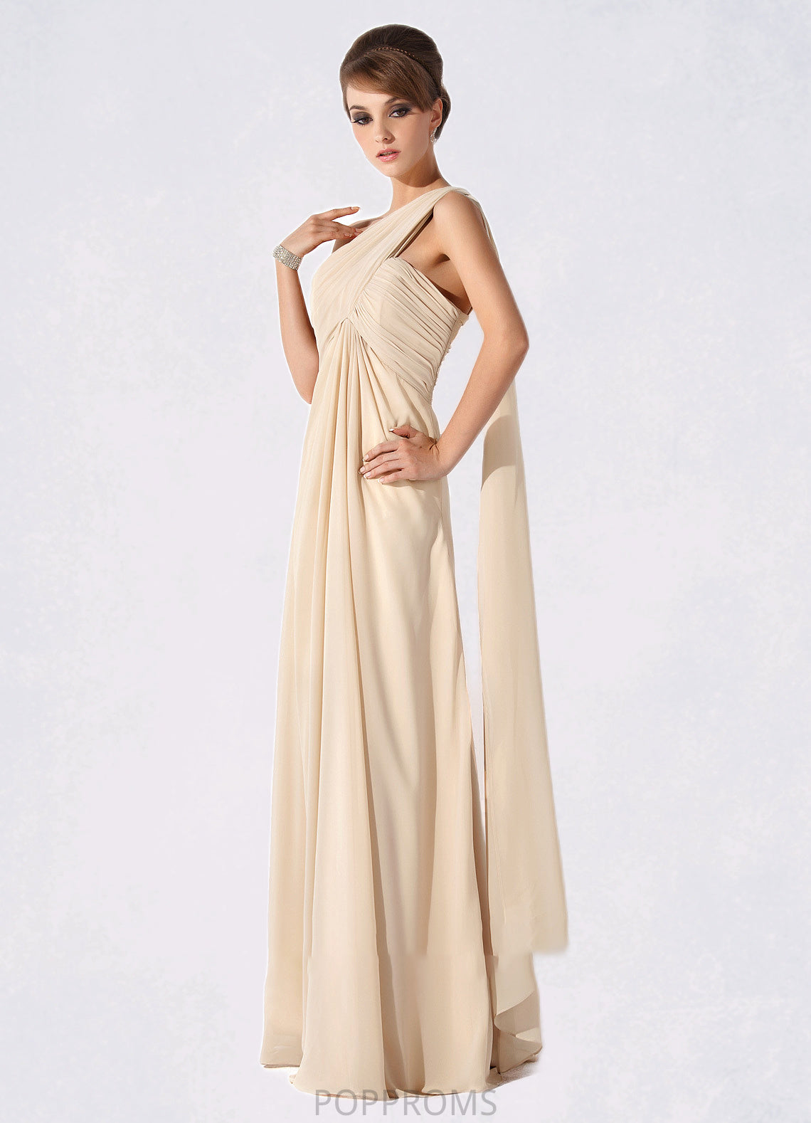 Lola Empire One-Shoulder Floor-Length Chiffon Mother of the Bride Dress With Ruffle PP6126P0014777