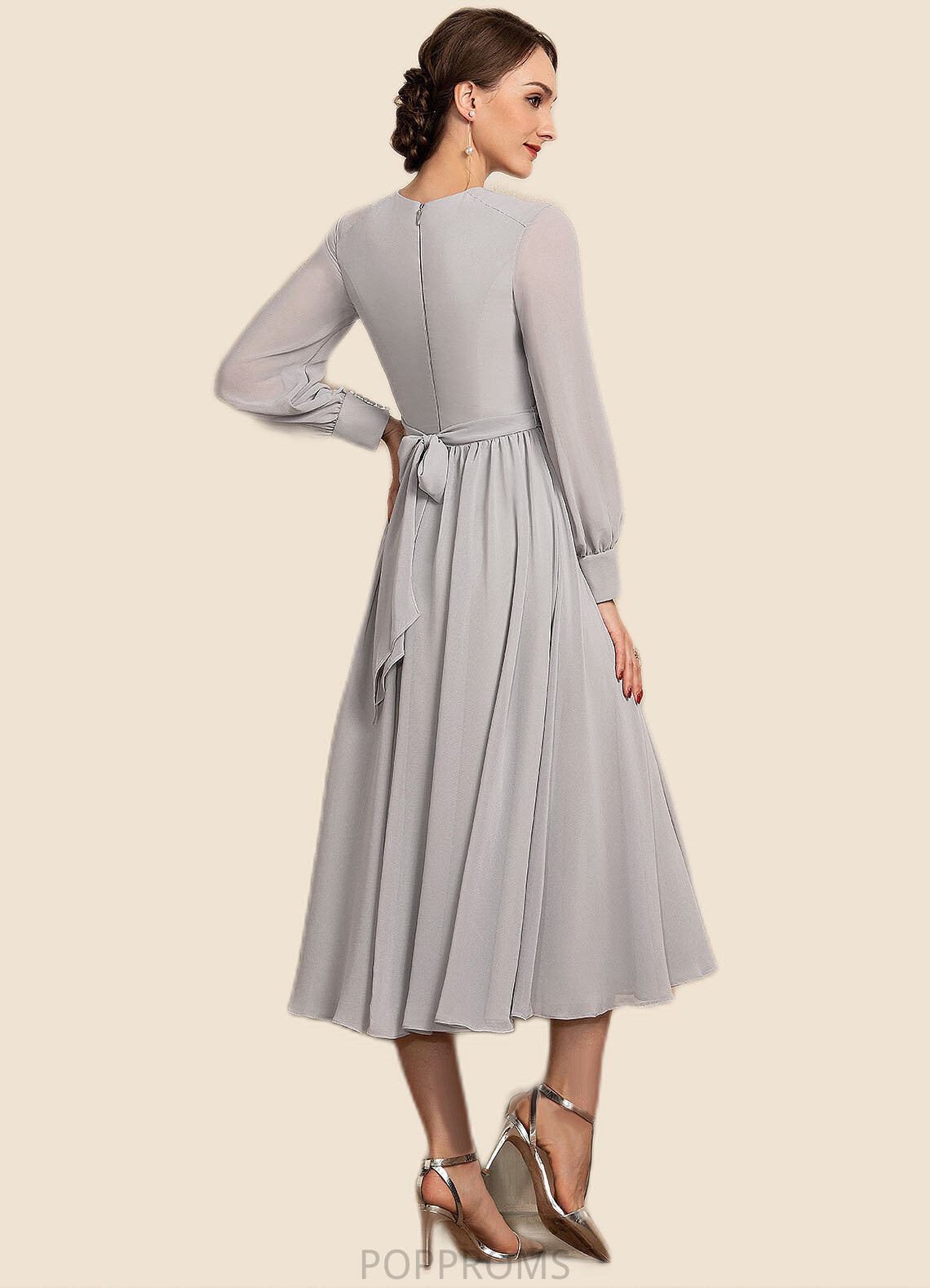 Susanna A-Line Scoop Neck Tea-Length Chiffon Mother of the Bride Dress With Bow(s) PP6126P0014779