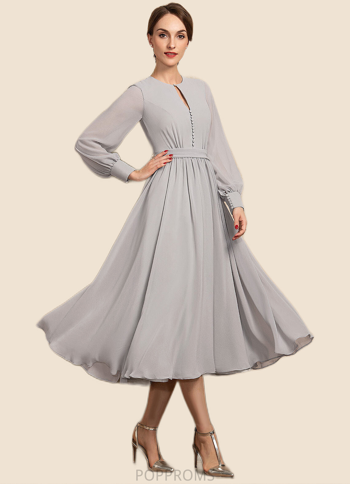 Susanna A-Line Scoop Neck Tea-Length Chiffon Mother of the Bride Dress With Bow(s) PP6126P0014779