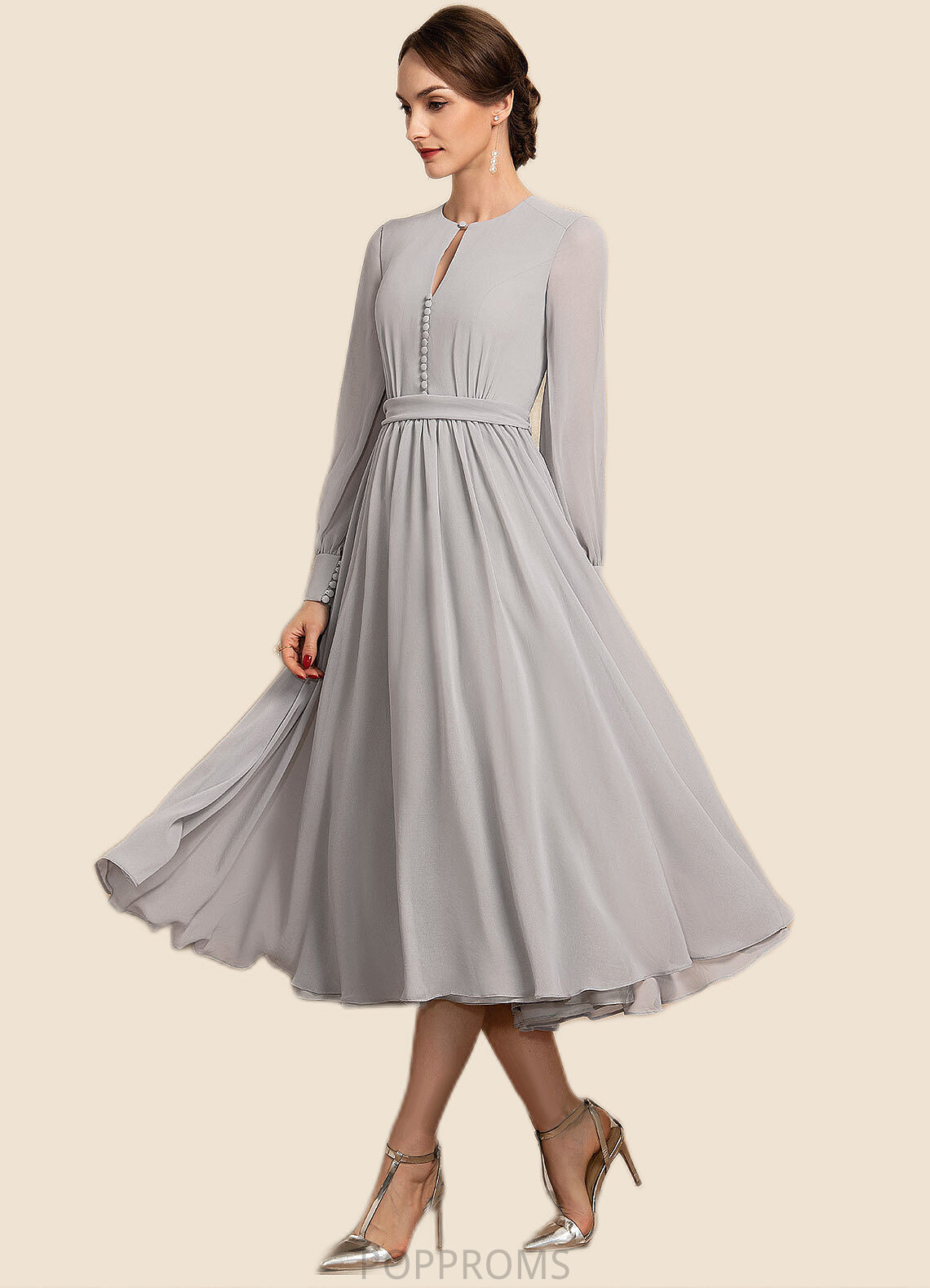 Susanna A-Line Scoop Neck Tea-Length Chiffon Mother of the Bride Dress With Bow(s) PP6126P0014779