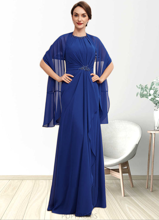 Kirsten A-Line Scoop Neck Floor-Length Chiffon Mother of the Bride Dress With Beading Cascading Ruffles PP6126P0014781