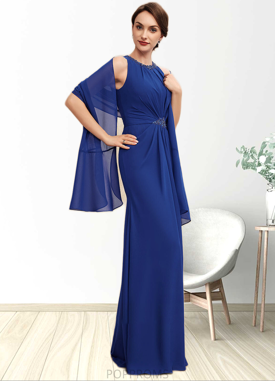 Kirsten A-Line Scoop Neck Floor-Length Chiffon Mother of the Bride Dress With Beading Cascading Ruffles PP6126P0014781