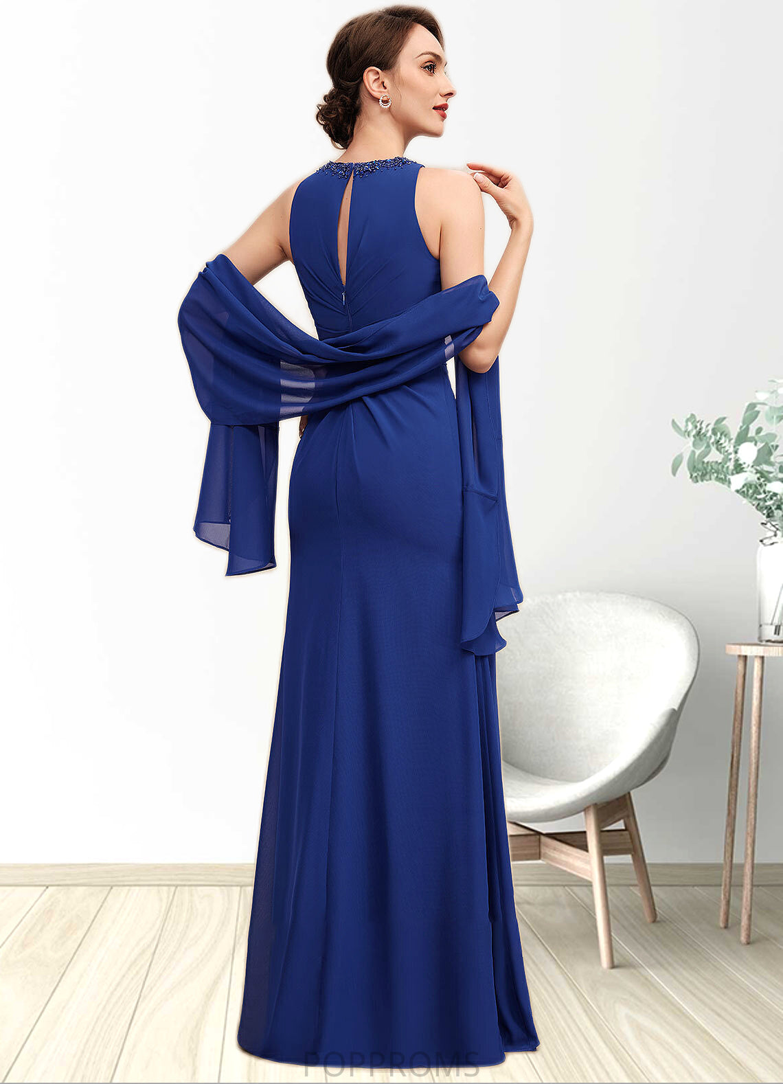 Kirsten A-Line Scoop Neck Floor-Length Chiffon Mother of the Bride Dress With Beading Cascading Ruffles PP6126P0014781