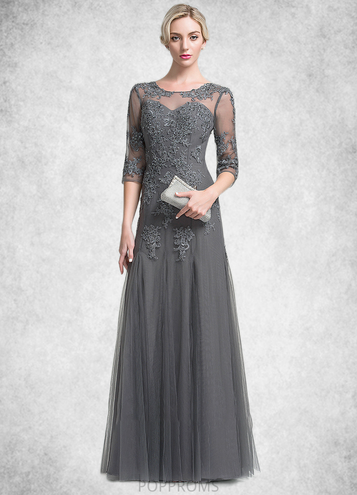 Savannah A-Line/Princess Scoop Neck Floor-Length Tulle Mother of the Bride Dress With Beading Sequins PP6126P0014782