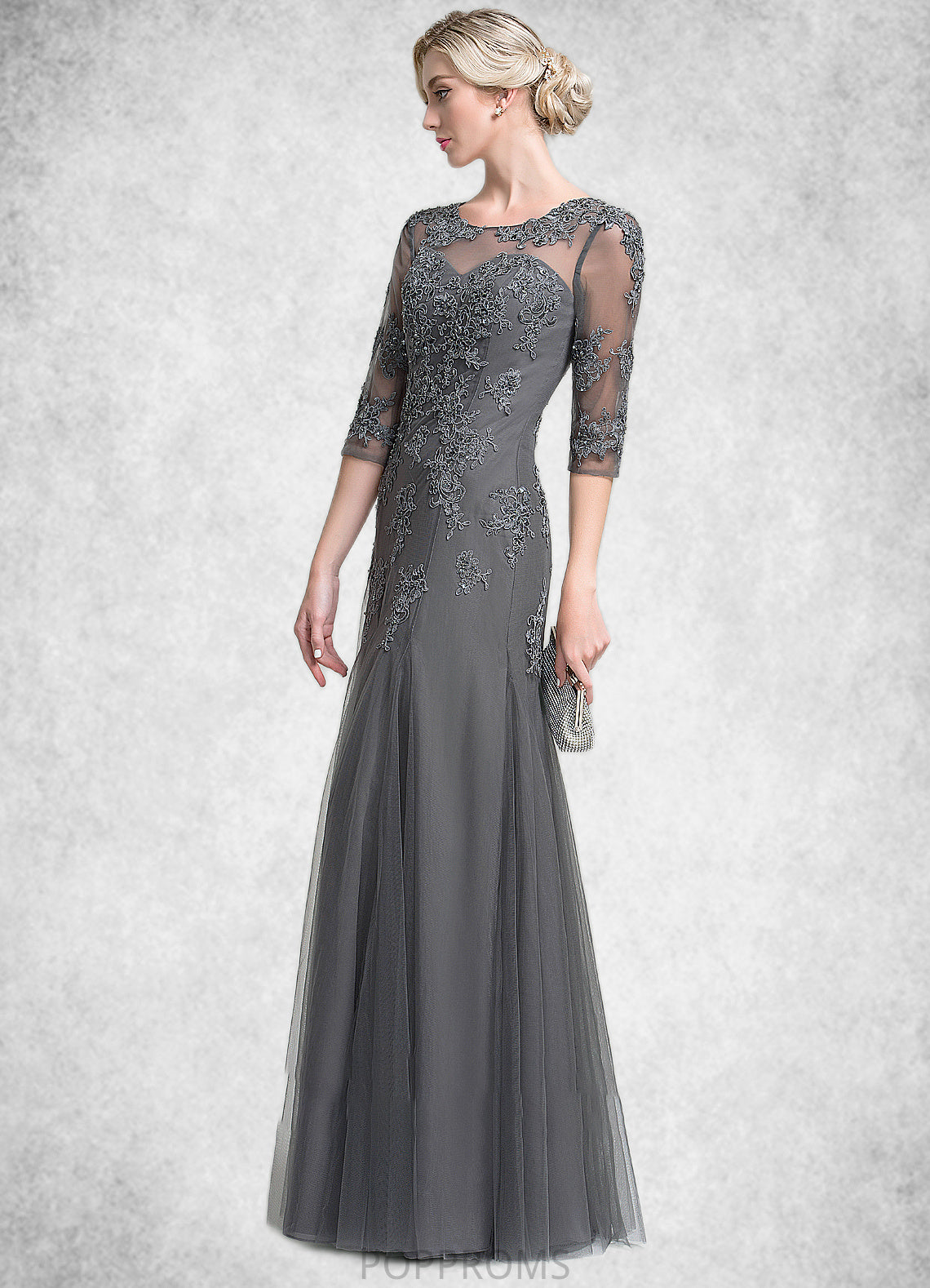 Savannah A-Line/Princess Scoop Neck Floor-Length Tulle Mother of the Bride Dress With Beading Sequins PP6126P0014782