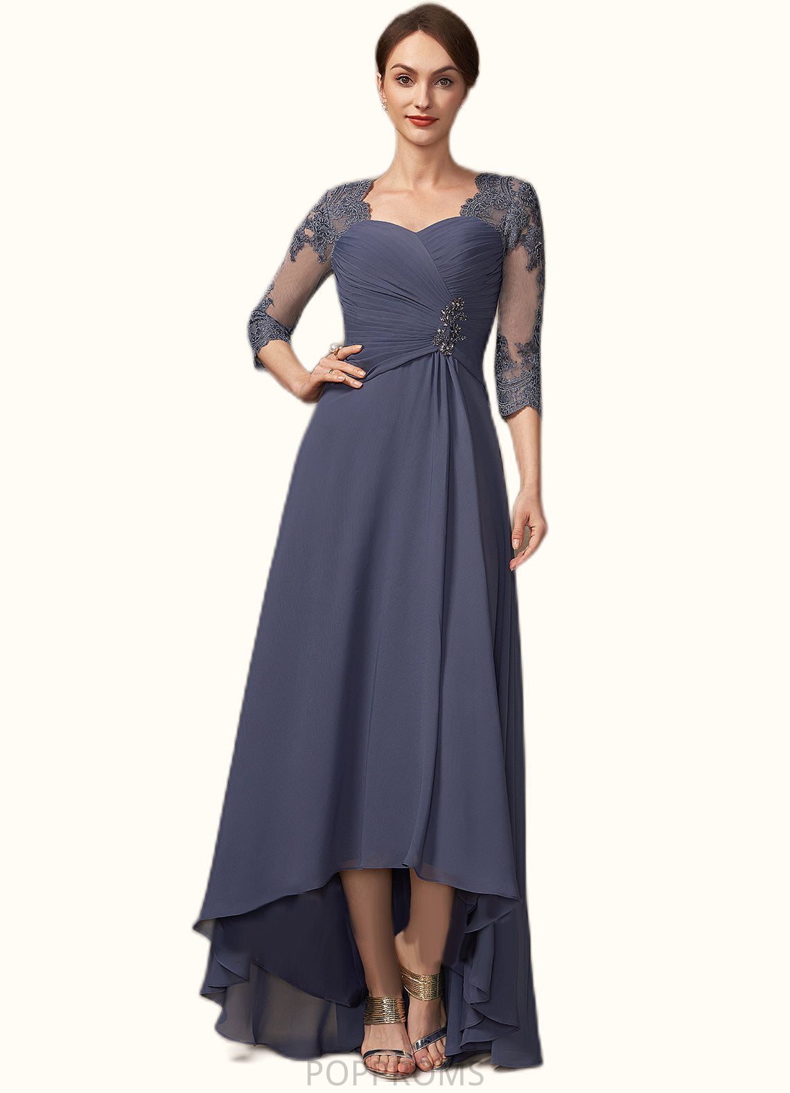 Mariah A-Line Sweetheart Asymmetrical Chiffon Lace Mother of the Bride Dress With Beading Sequins PP6126P0014783