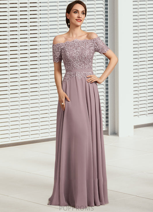 Sasha A-Line Off-the-Shoulder Floor-Length Chiffon Lace Mother of the Bride Dress With Beading Sequins PP6126P0014785