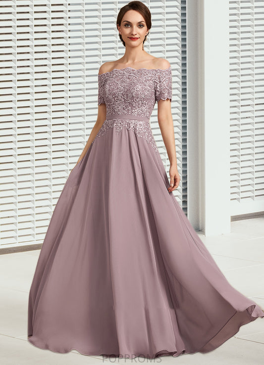 Sasha A-Line Off-the-Shoulder Floor-Length Chiffon Lace Mother of the Bride Dress With Beading Sequins PP6126P0014785