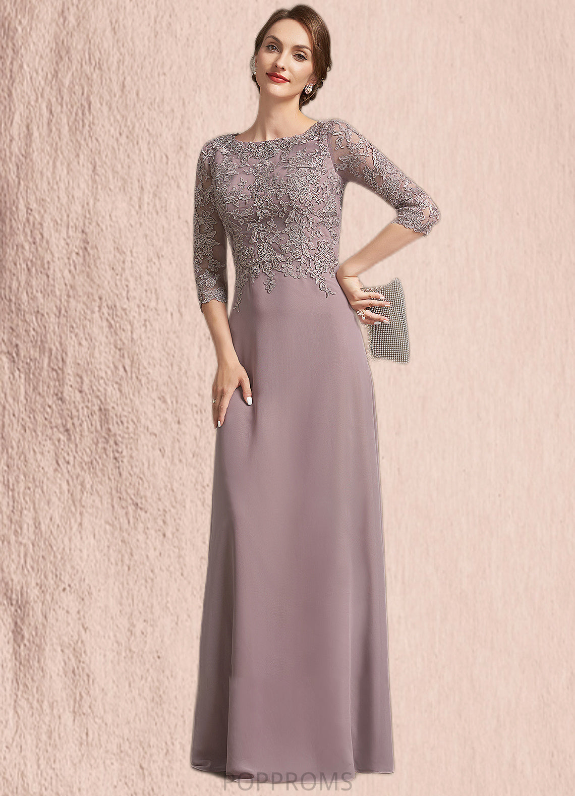 Lilliana A-Line Scoop Neck Floor-Length Chiffon Lace Mother of the Bride Dress PP6126P0014788