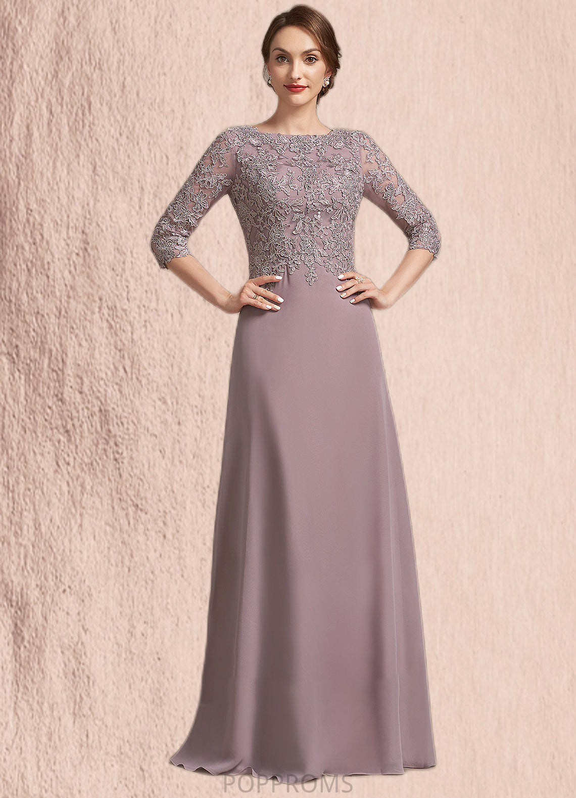 Lilliana A-Line Scoop Neck Floor-Length Chiffon Lace Mother of the Bride Dress PP6126P0014788