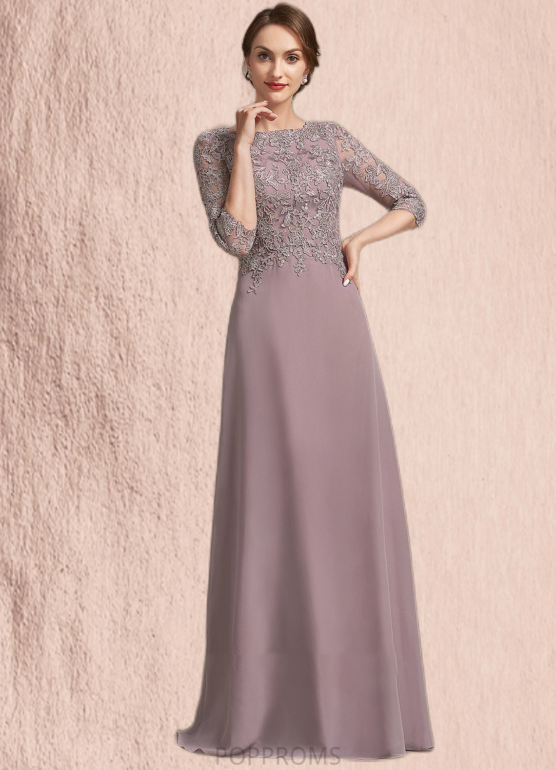 Lilliana A-Line Scoop Neck Floor-Length Chiffon Lace Mother of the Bride Dress PP6126P0014788