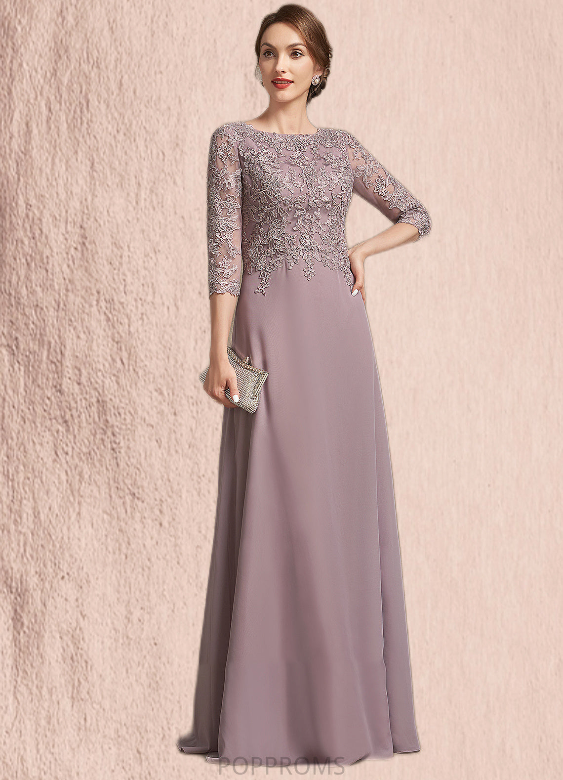 Lilliana A-Line Scoop Neck Floor-Length Chiffon Lace Mother of the Bride Dress PP6126P0014788