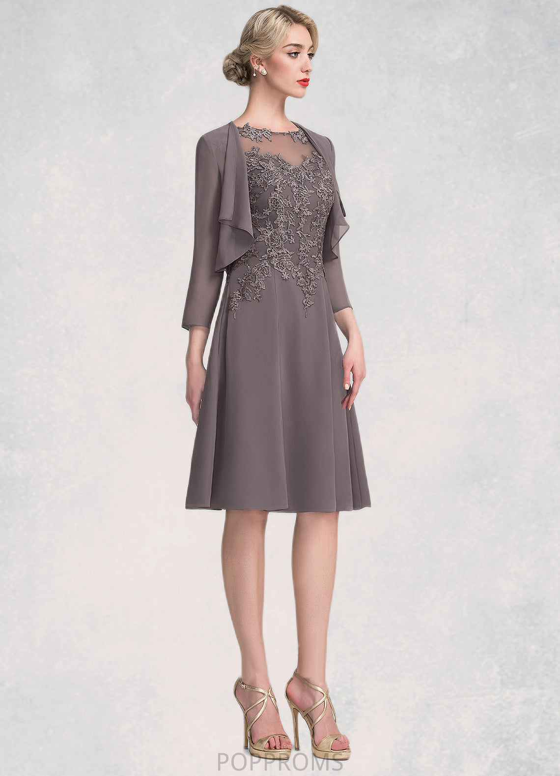 Penelope A-Line Scoop Neck Knee-Length Chiffon Lace Mother of the Bride Dress PP6126P0014790