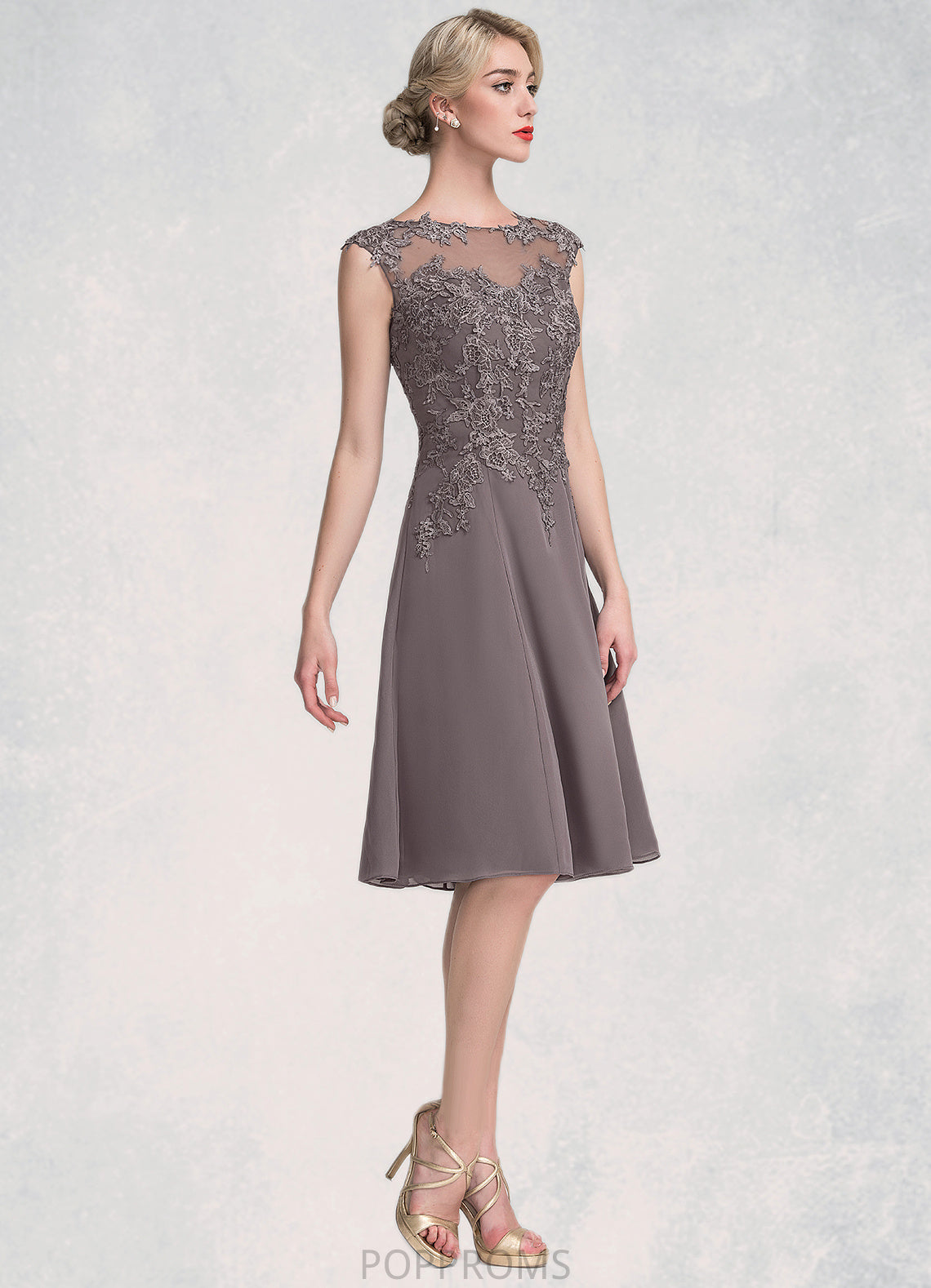 Penelope A-Line Scoop Neck Knee-Length Chiffon Lace Mother of the Bride Dress PP6126P0014790