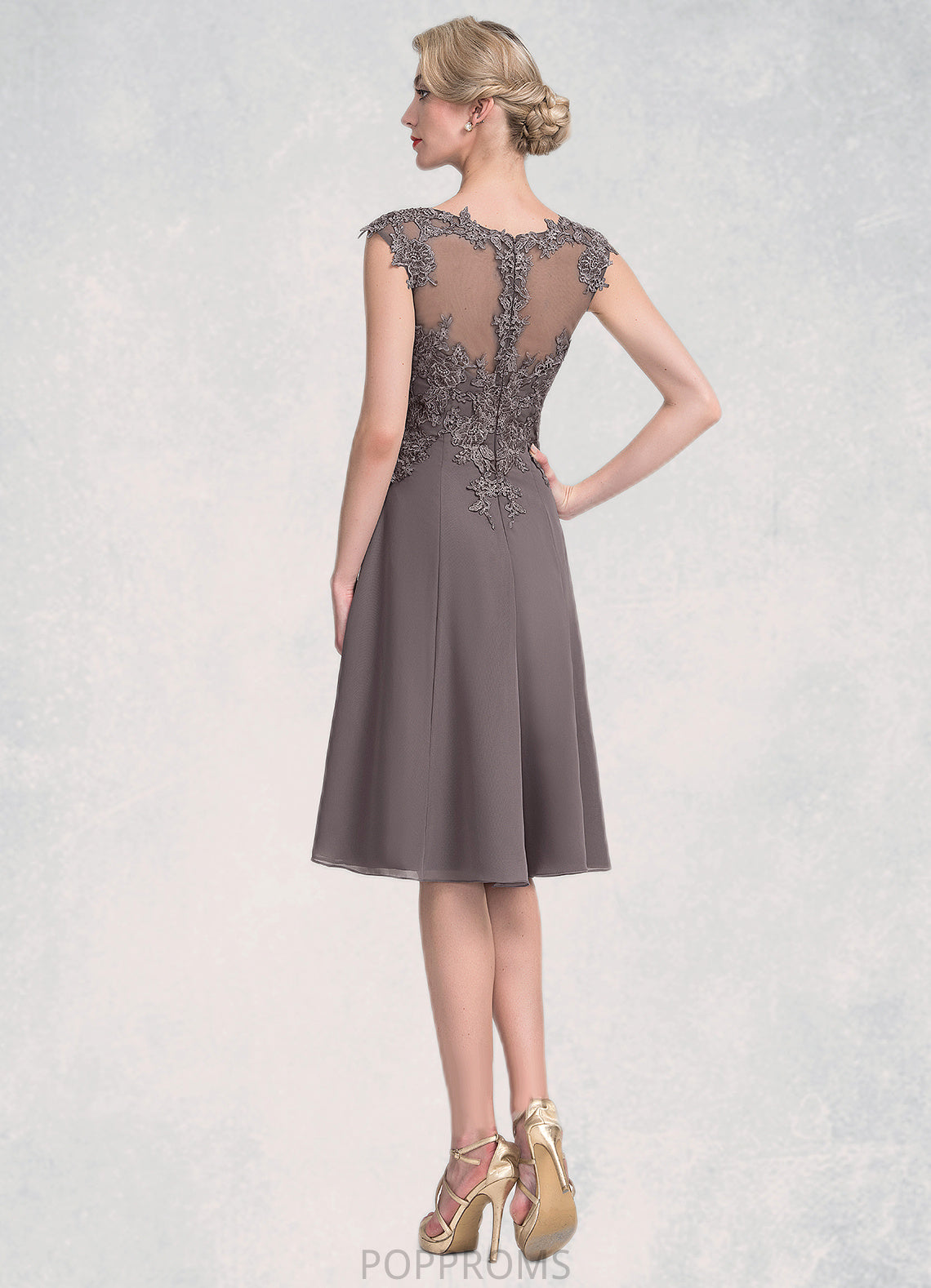 Penelope A-Line Scoop Neck Knee-Length Chiffon Lace Mother of the Bride Dress PP6126P0014790