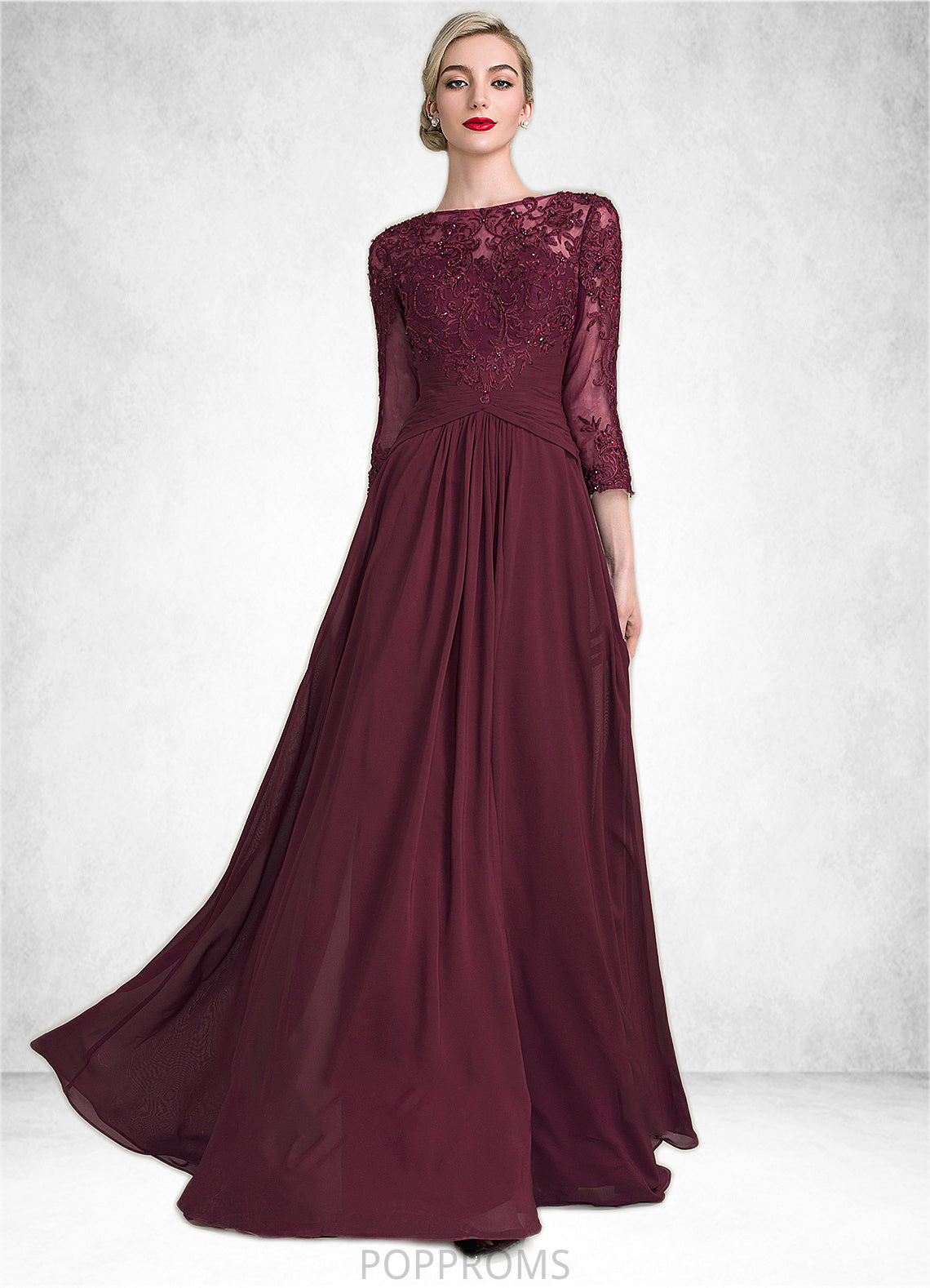 Jade A-Line Scoop Neck Floor-Length Chiffon Lace Mother of the Bride Dress With Ruffle Beading Sequins PP6126P0014792