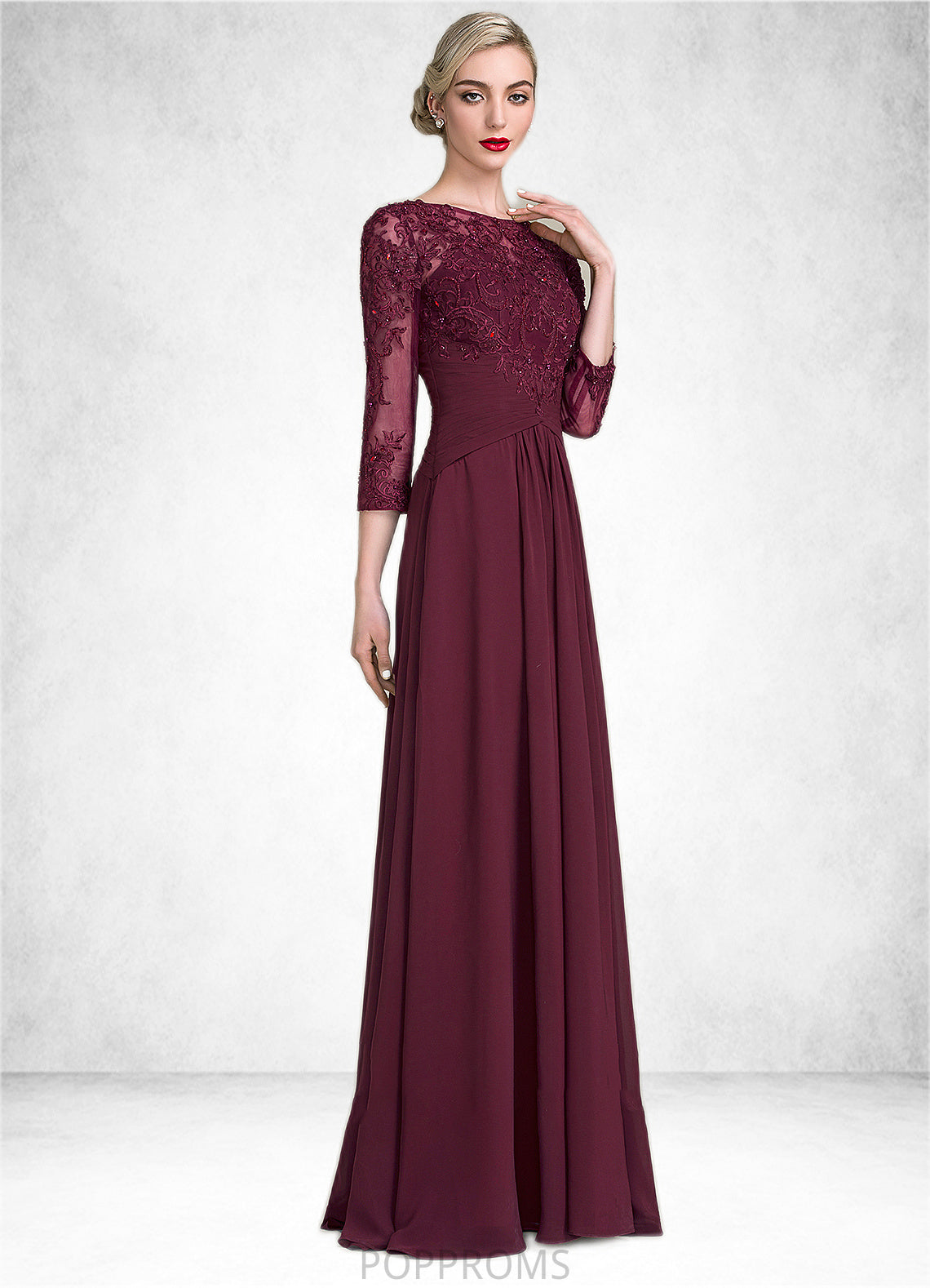 Jade A-Line Scoop Neck Floor-Length Chiffon Lace Mother of the Bride Dress With Ruffle Beading Sequins PP6126P0014792