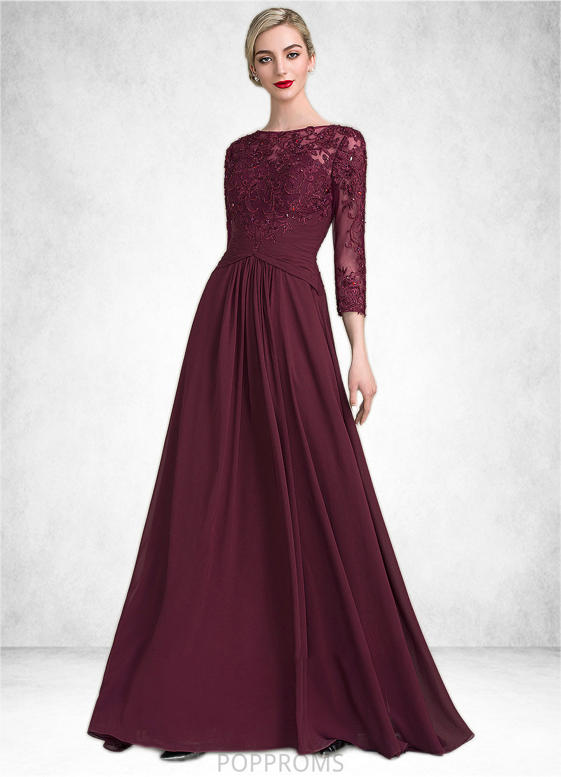 Jade A-Line Scoop Neck Floor-Length Chiffon Lace Mother of the Bride Dress With Ruffle Beading Sequins PP6126P0014792