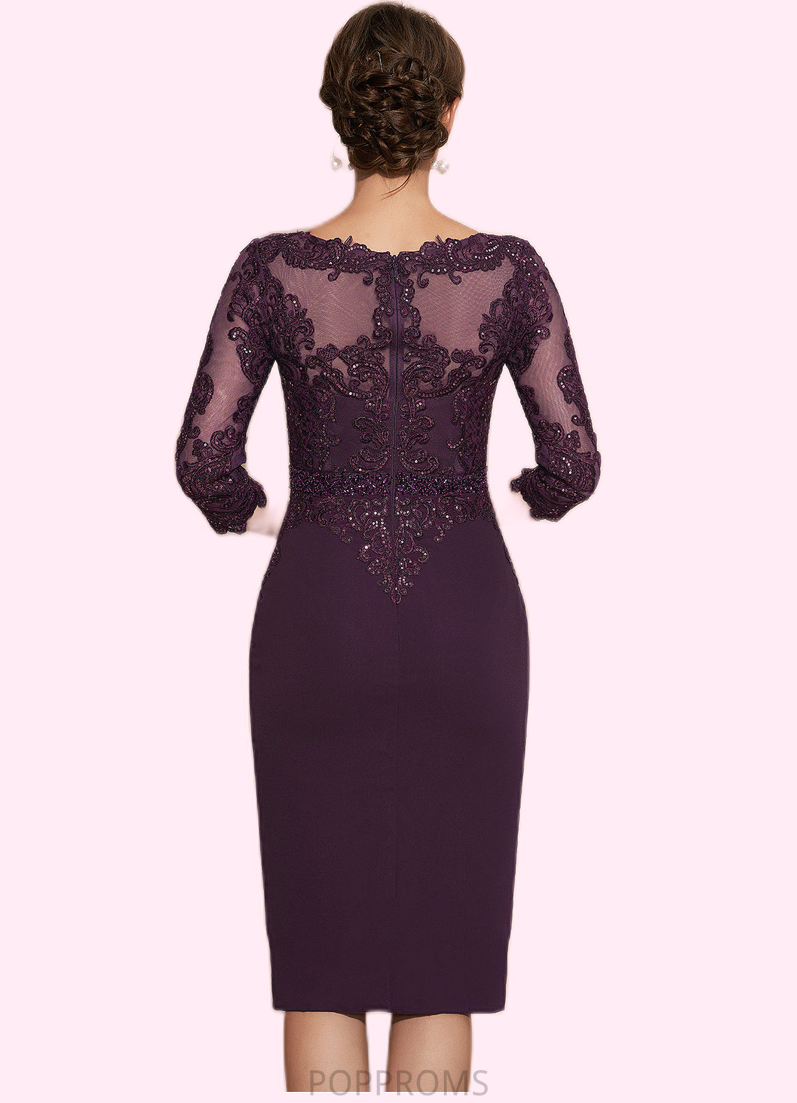 Iris Sheath/Column Scoop Neck Knee-Length Chiffon Lace Mother of the Bride Dress With Beading PP6126P0014794