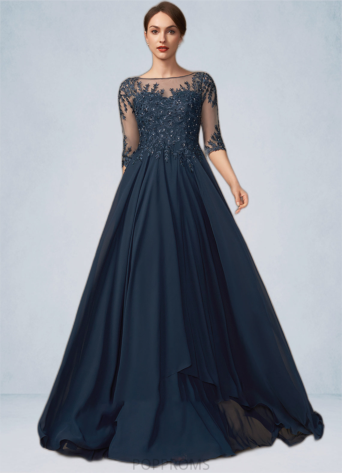 Tania A-Line Scoop Neck Floor-Length Chiffon Lace Mother of the Bride Dress With Beading Sequins PP6126P0014795