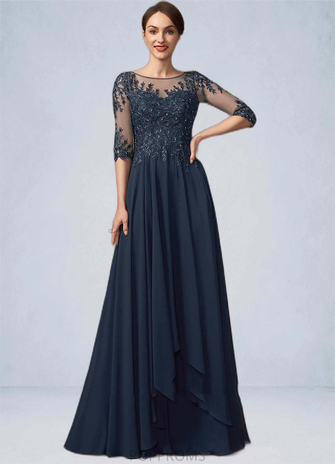 Tania A-Line Scoop Neck Floor-Length Chiffon Lace Mother of the Bride Dress With Beading Sequins PP6126P0014795