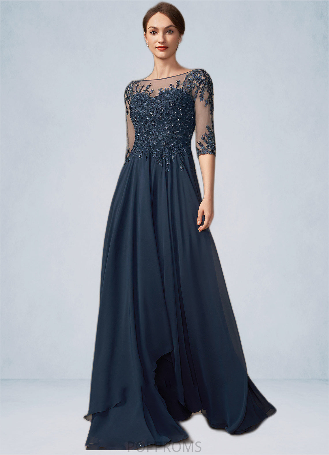 Tania A-Line Scoop Neck Floor-Length Chiffon Lace Mother of the Bride Dress With Beading Sequins PP6126P0014795