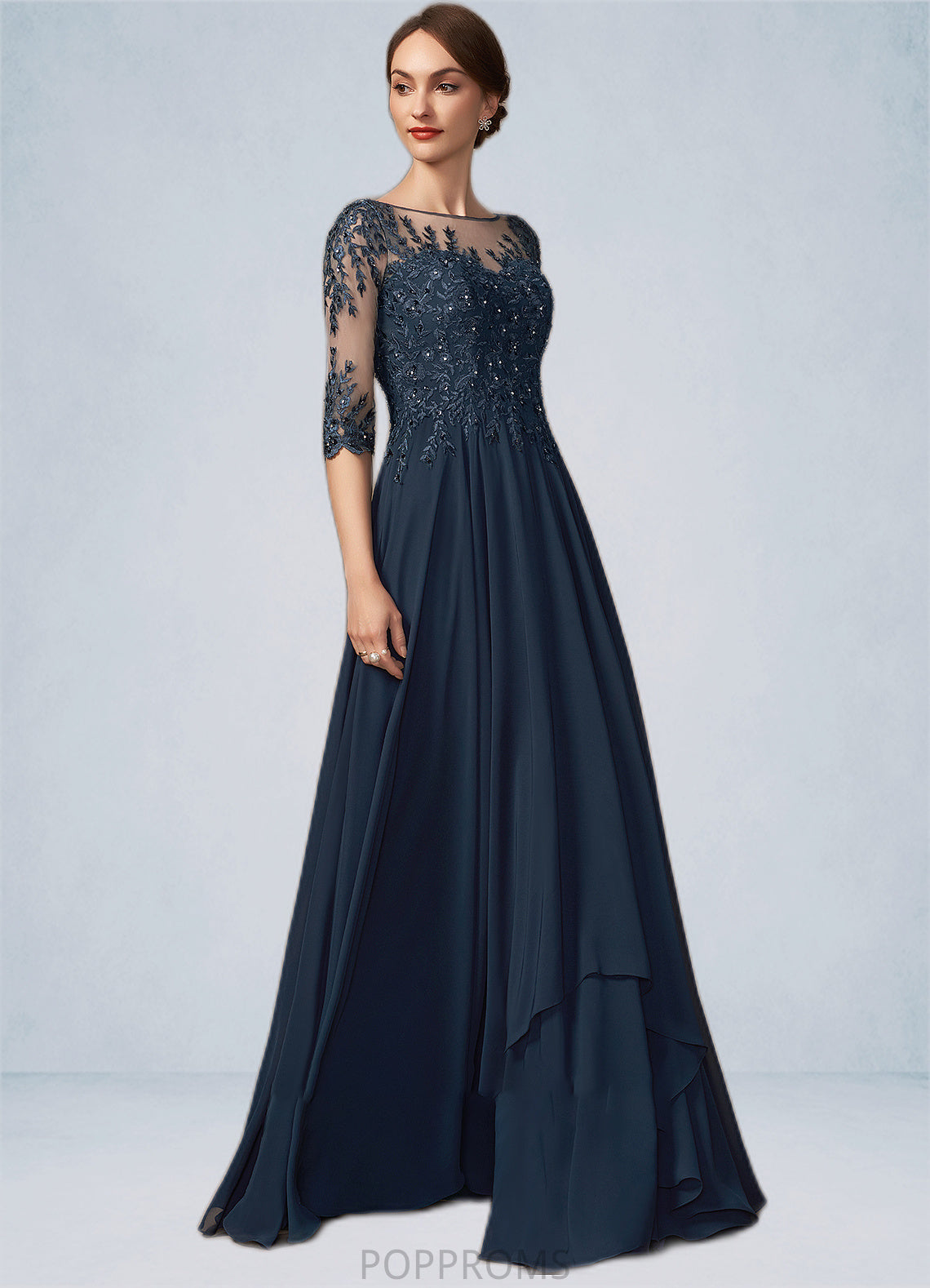 Tania A-Line Scoop Neck Floor-Length Chiffon Lace Mother of the Bride Dress With Beading Sequins PP6126P0014795