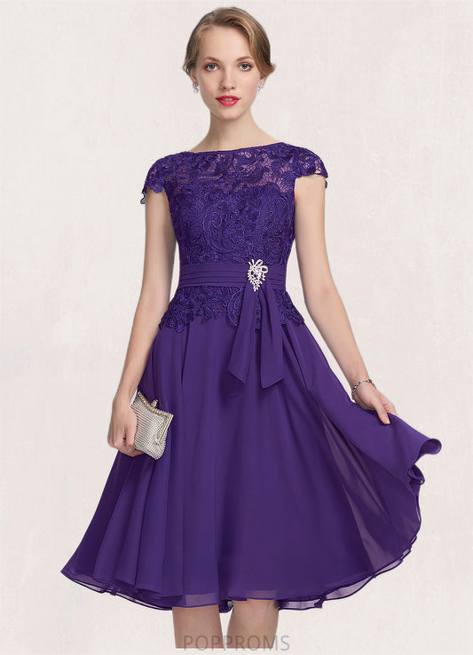 Sofia A-Line Scoop Neck Knee-Length Chiffon Lace Mother of the Bride Dress With Beading PP6126P0014814