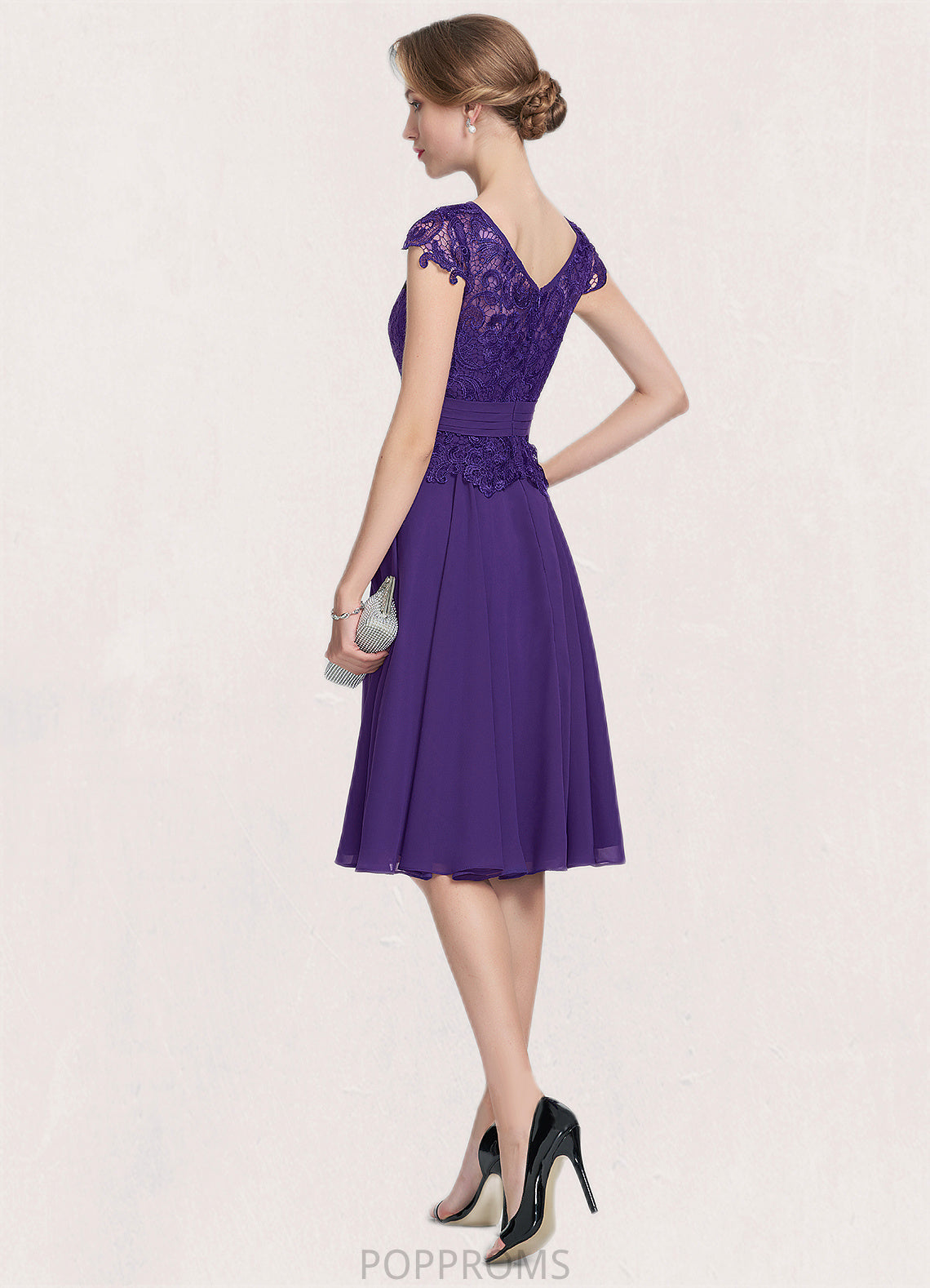 Sofia A-Line Scoop Neck Knee-Length Chiffon Lace Mother of the Bride Dress With Beading PP6126P0014814