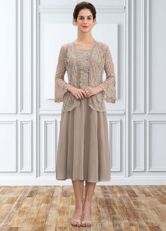 Yesenia A-Line Scoop Neck Tea-Length Chiffon Lace Mother of the Bride Dress With Sequins PP6126P0014816