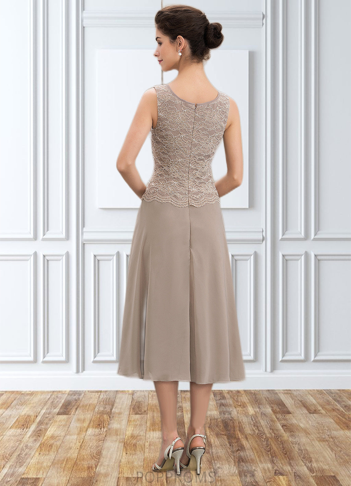 Yesenia A-Line Scoop Neck Tea-Length Chiffon Lace Mother of the Bride Dress With Sequins PP6126P0014816