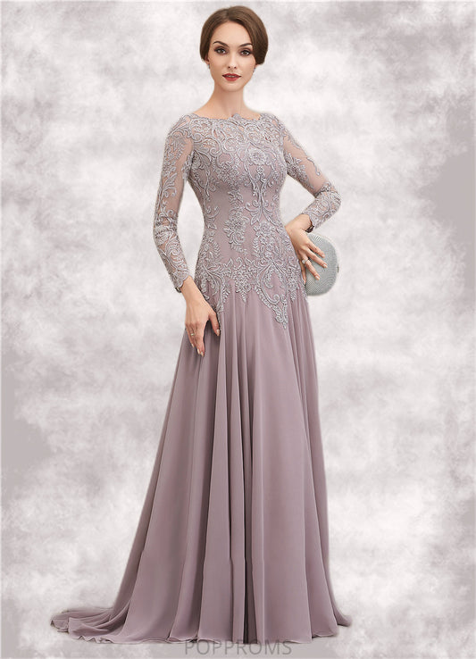 Caitlin A-Line Scoop Neck Sweep Train Chiffon Lace Mother of the Bride Dress With Sequins PP6126P0014819