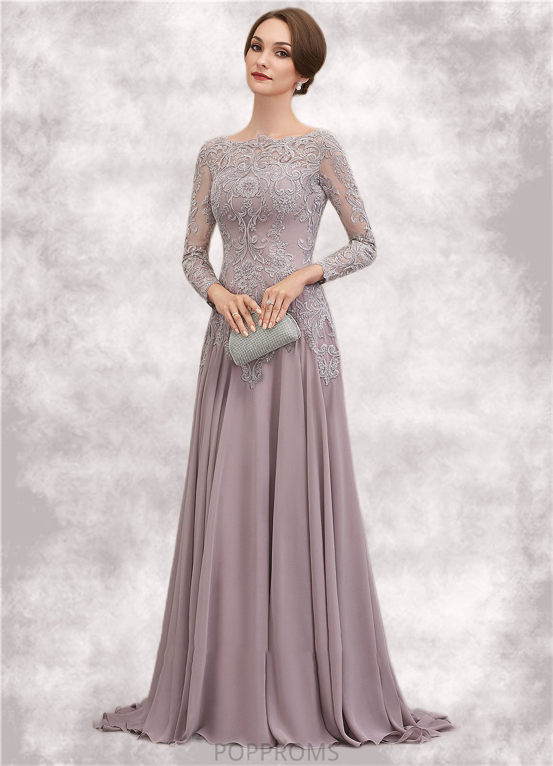 Caitlin A-Line Scoop Neck Sweep Train Chiffon Lace Mother of the Bride Dress With Sequins PP6126P0014819