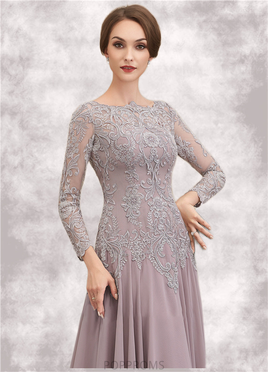 Caitlin A-Line Scoop Neck Sweep Train Chiffon Lace Mother of the Bride Dress With Sequins PP6126P0014819