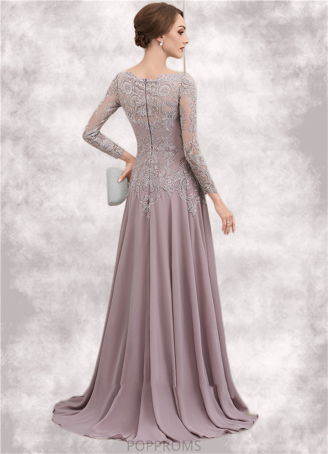 Caitlin A-Line Scoop Neck Sweep Train Chiffon Lace Mother of the Bride Dress With Sequins PP6126P0014819